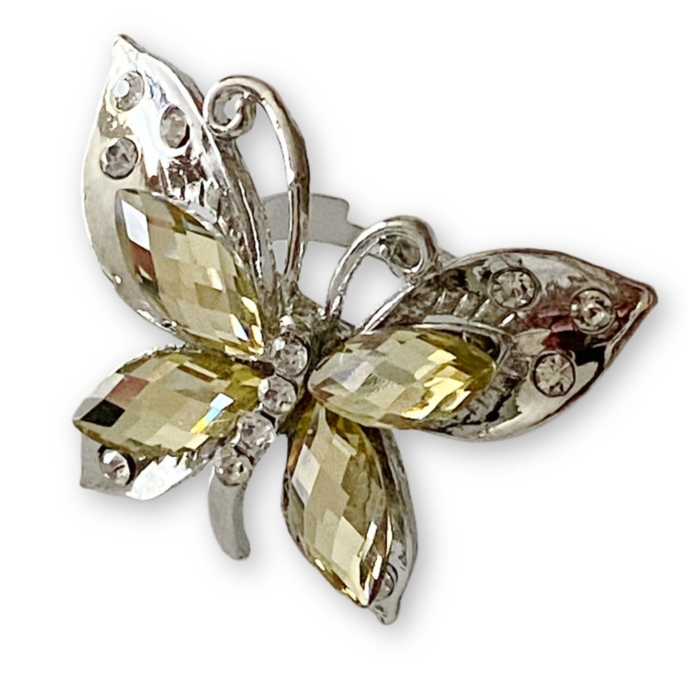 Vintage Huge Butterfly Yellow Gemstone Adjustable Cocktail Statement Ring